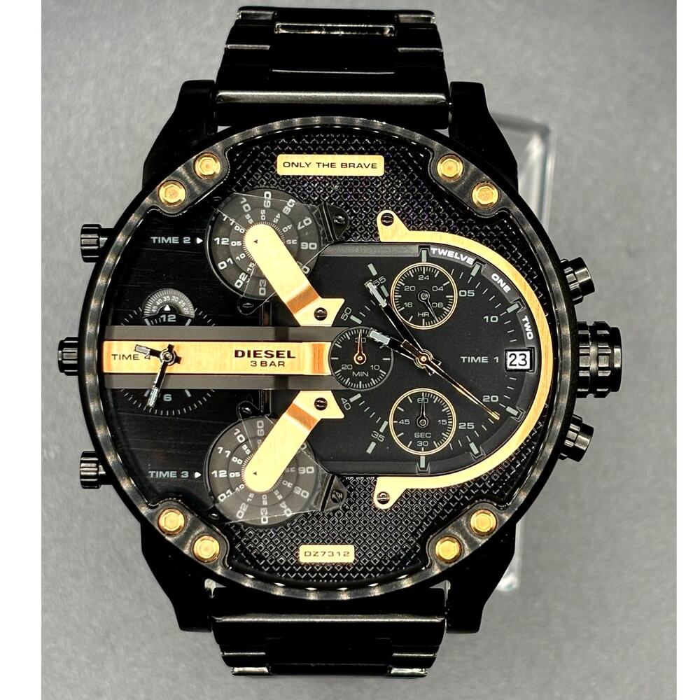 Diesel Mr Daddy 2.0 DZ7312 Black Rose Gold Dial Multi Time Zone Men's Watch